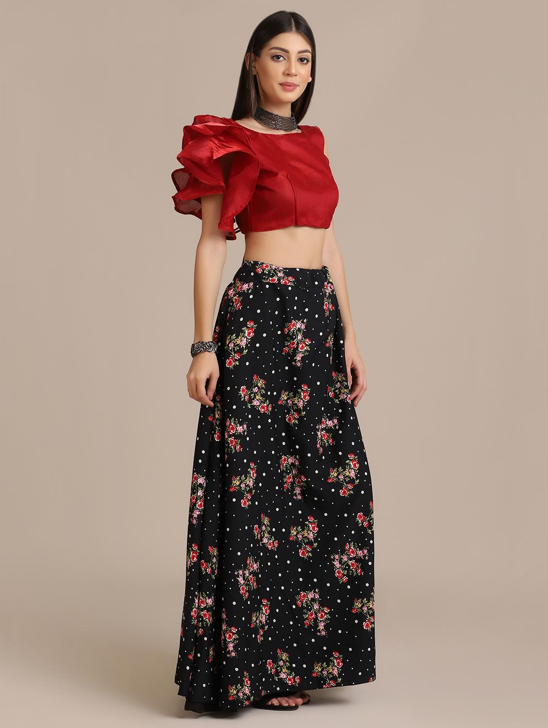 floral flared lehenga with dupatta - 18447990 - Zoom Image - 2