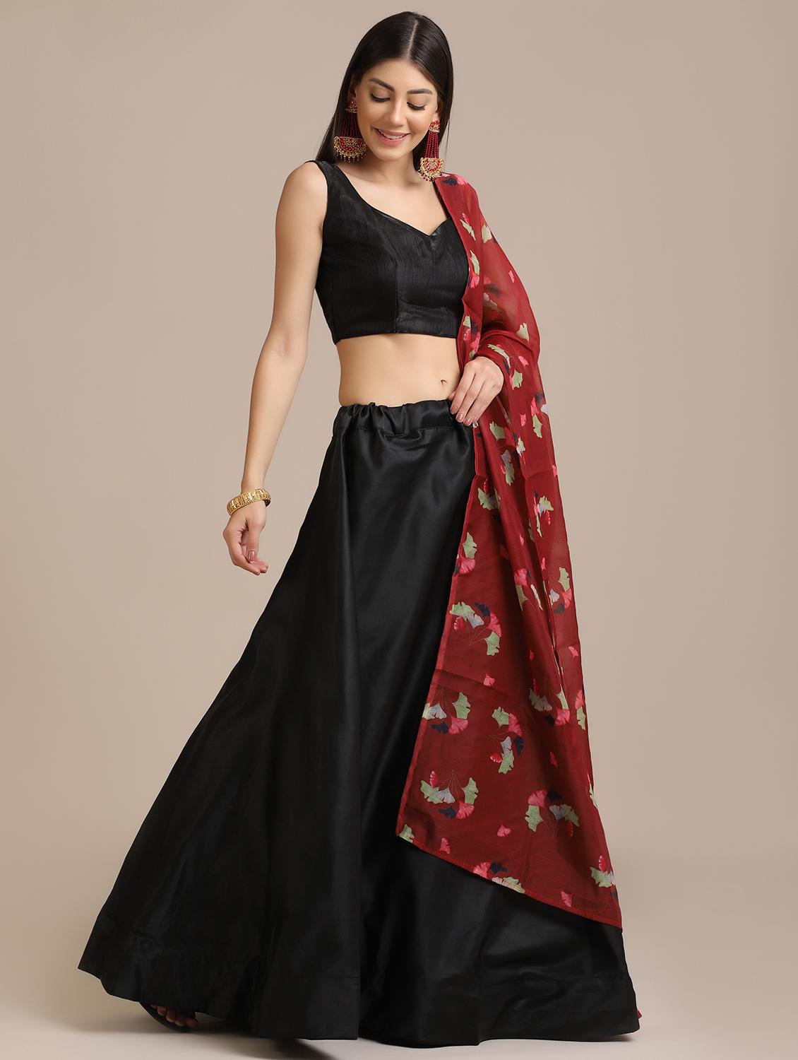 solid flared lehenga with dupatta - 18447995 - Zoom Image - 2