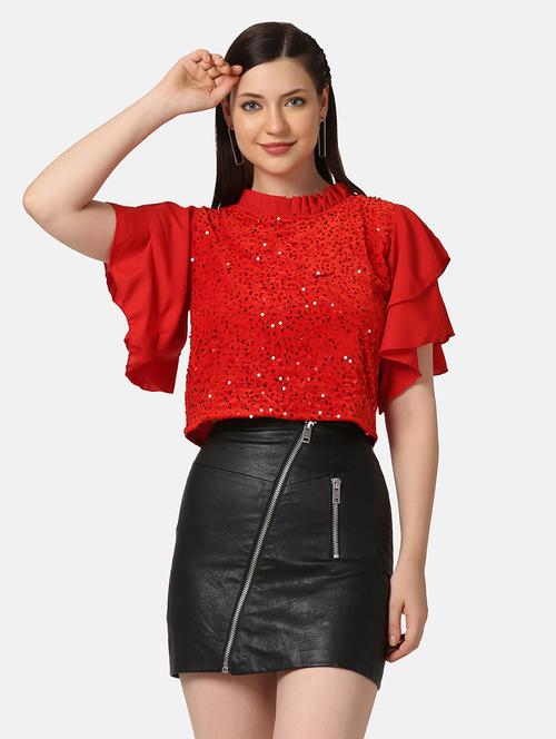 flute sleeved embellished regular top - 18448058 - Standard Image - 1