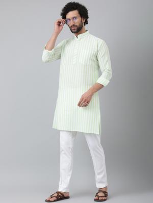 green striped kurta pyjama ethnic wear set - 18448572 - Standard Image - 3