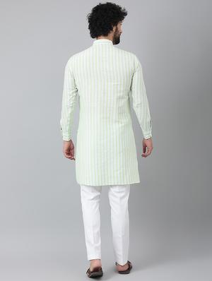 green striped kurta pyjama ethnic wear set - 18448572 - Standard Image - 4