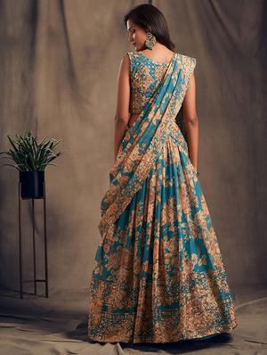 turquoise embroidered semi-stitched flared lehenga choli set with dupatta - 18448695 - Standard Image - 3