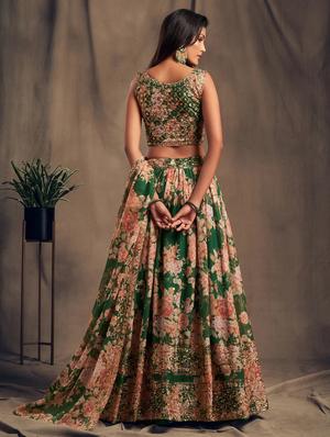 green embroidered semi-stitched flared lehenga choli set with dupatta - 18448696 - Standard Image - 3