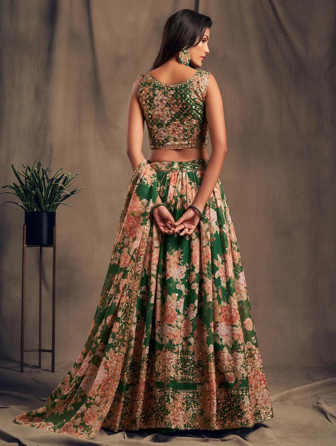 green embroidered semi-stitched flared lehenga choli set with dupatta - 18448696 - Zoom Image - 3