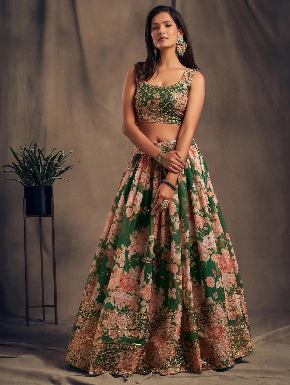 green embroidered semi-stitched flared lehenga choli set with dupatta - 18448696 - Zoom Image - 4