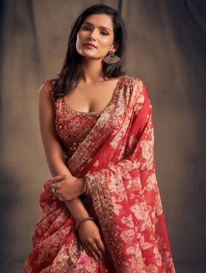 red embroidered semi-stitched flared lehenga choli set with dupatta - 18448698 - Standard Image - 5