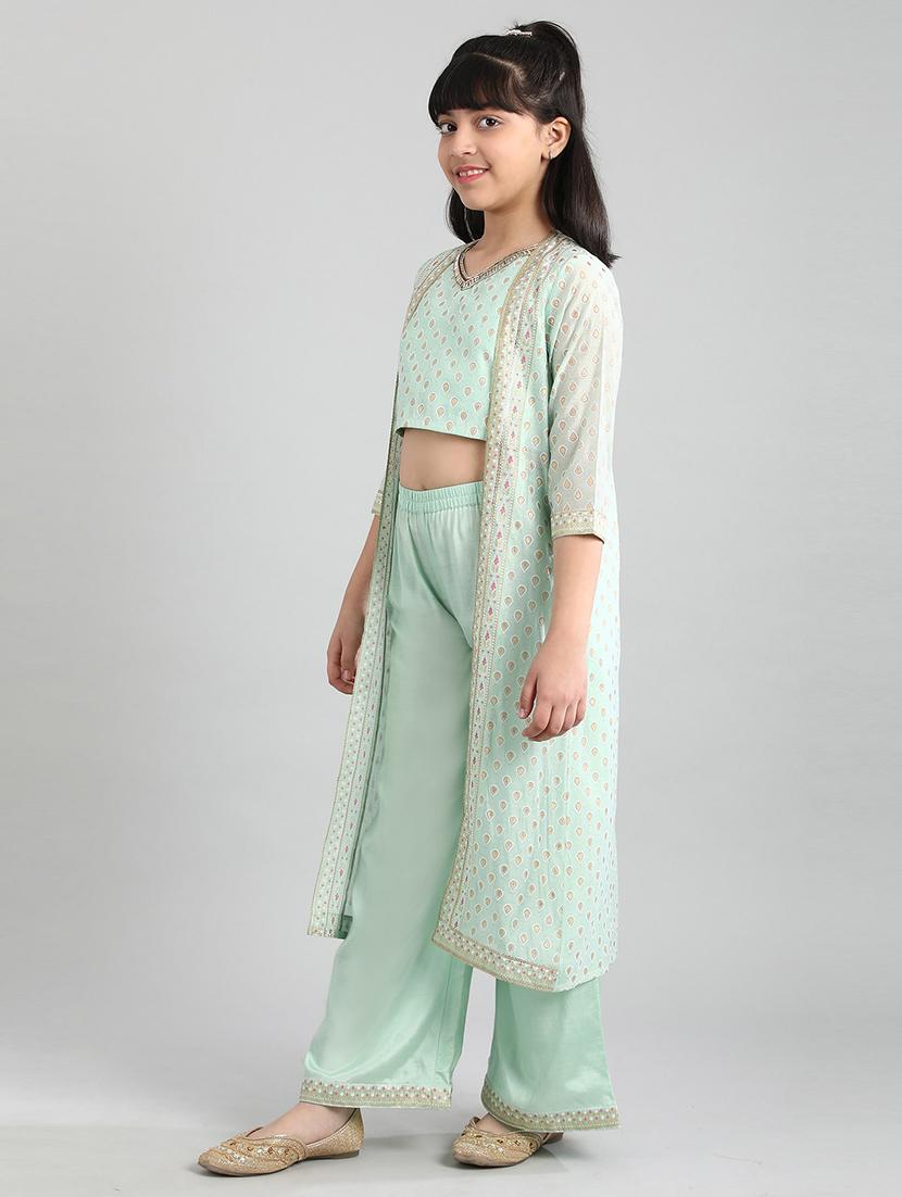 girls sea green printed top pant set with shrug - 18448724 - Zoom Image - 2