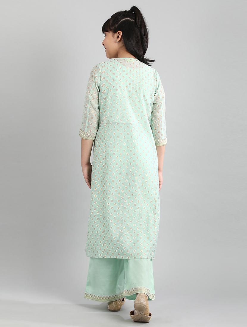 girls sea green printed top pant set with shrug - 18448724 - Zoom Image - 3