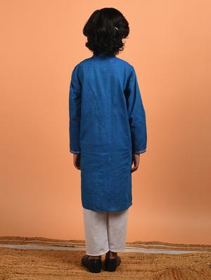 boys blue embroidered kurta & pyjama set - 18448844 - Standard Image - 4