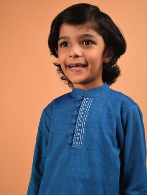 boys blue embroidered kurta & pyjama set - 18448844 - Standard Image - 5