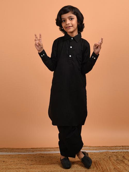 boys black solid kurta pyjama set - 18448857 - Standard Image - 1