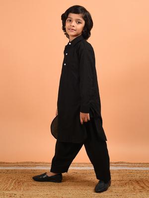 boys black solid kurta pyjama set - 18448857 - Standard Image - 2