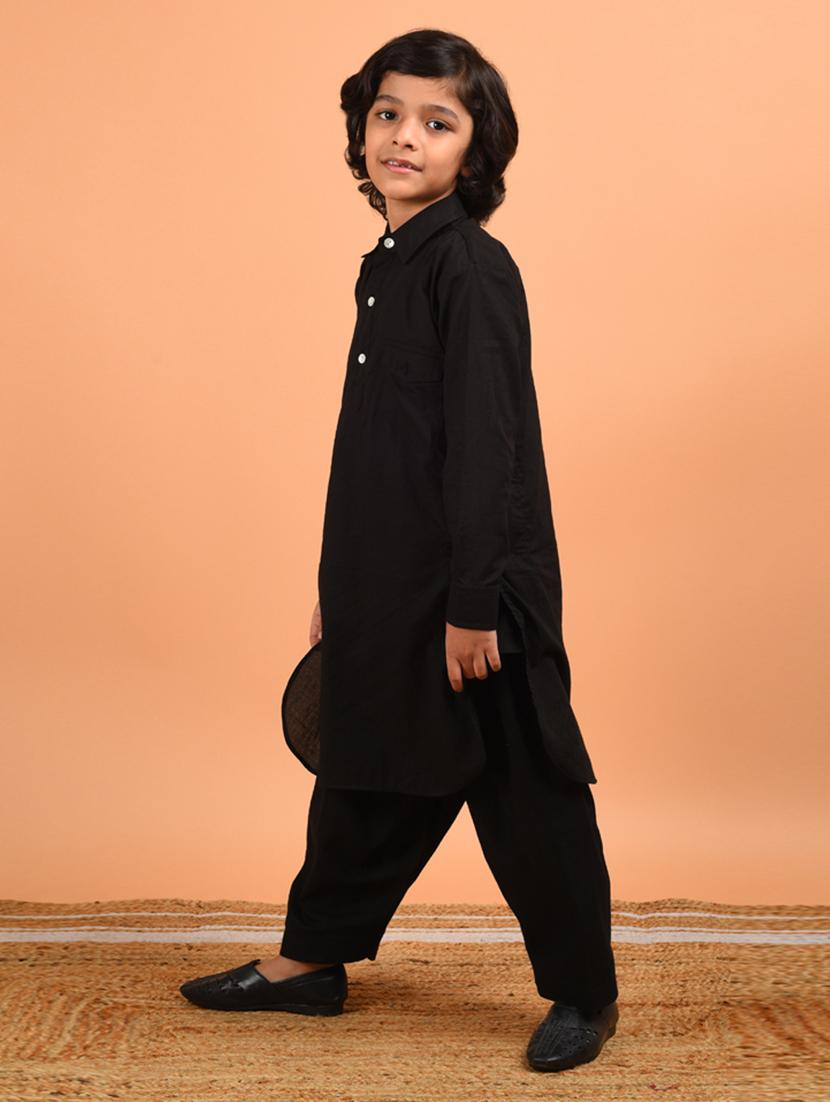 boys black solid kurta pyjama set - 18448857 - Zoom Image - 2