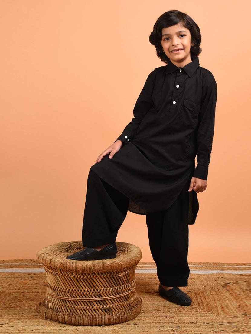 boys black solid kurta pyjama set - 18448857 - Zoom Image - 3