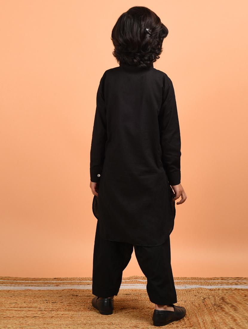 boys black solid kurta pyjama set - 18448857 - Zoom Image - 4