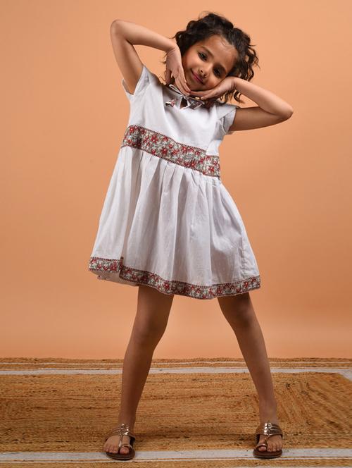 girls white solid pleated frock - 18448916 - Standard Image - 1
