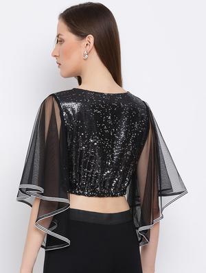 bell sleeved embellished crop top - 18450182 - Standard Image - 3