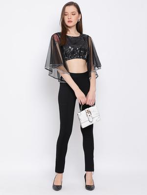 bell sleeved embellished crop top - 18450182 - Standard Image - 4