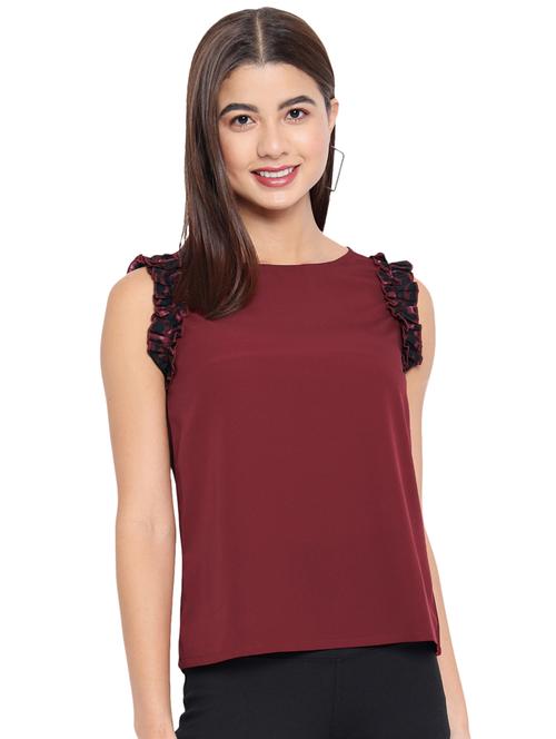 sleeveless solid ruffled regular top - 18450231 - Standard Image - 1