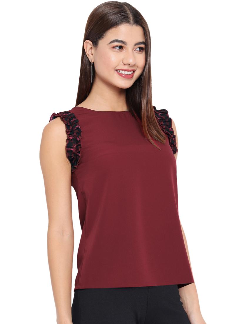 sleeveless solid ruffled regular top - 18450231 - Zoom Image - 2