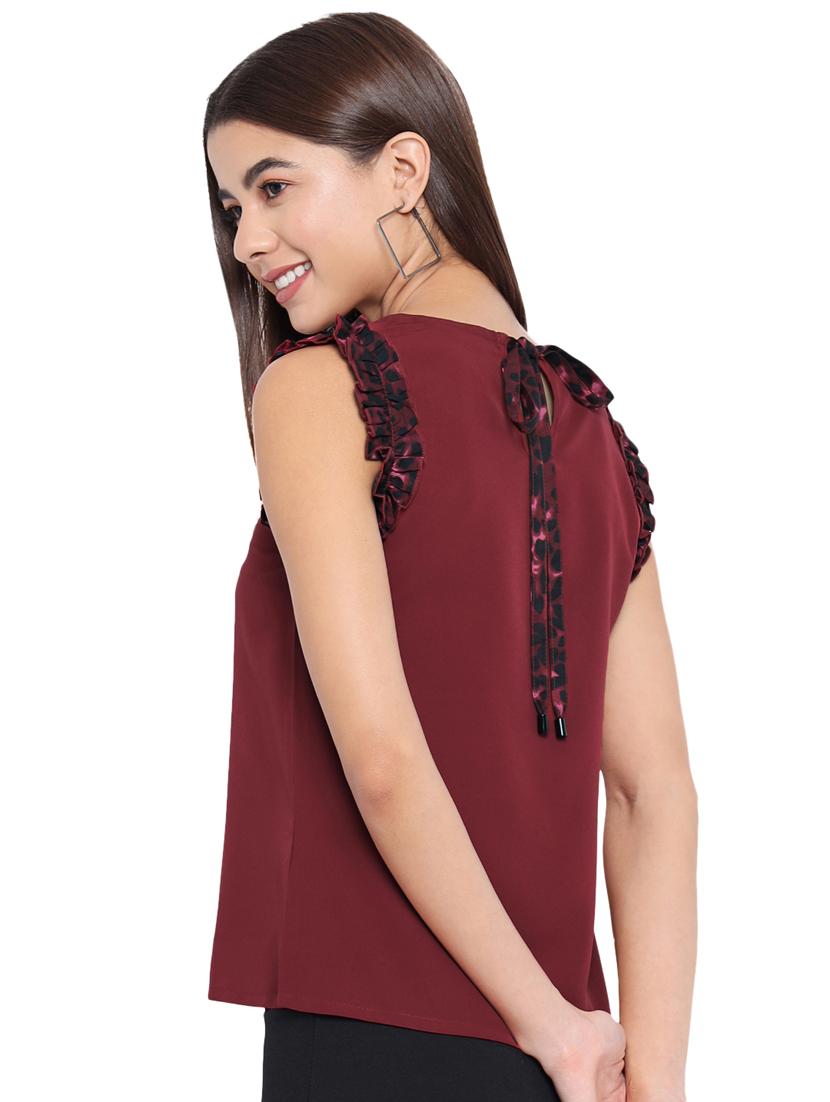 sleeveless solid ruffled regular top - 18450231 - Zoom Image - 5