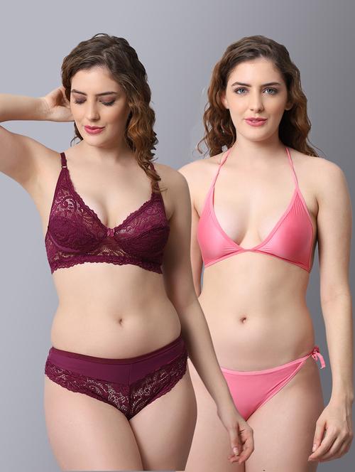 pack of 2 solid bra and panty set - 18450404 - Standard Image - 1