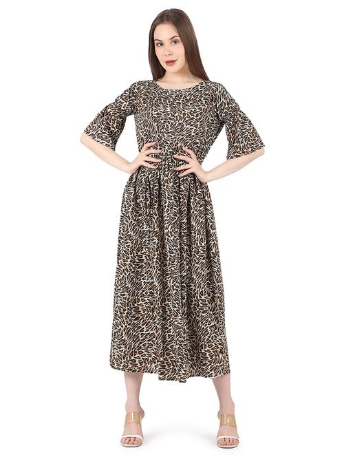 brown animal printed fit & flared dress - 18450587 - Very Small Image - 1