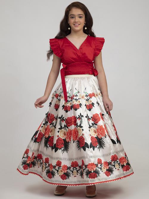 girls red floral lehnga choli set - 18451475 - Very Small Image - 1