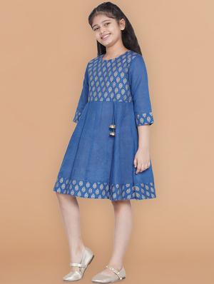 girls blue printed a-line frock - 18451497 - Standard Image - 2