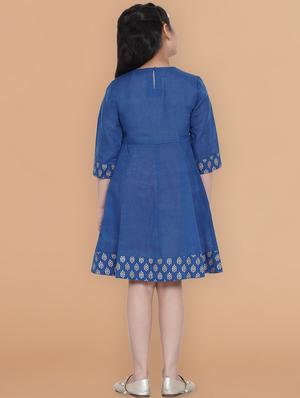 girls blue printed a-line frock - 18451497 - Standard Image - 3