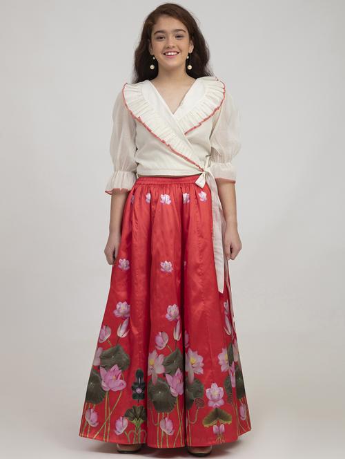 girls red floral lehnga choli set - 18451546 - Very Small Image - 1
