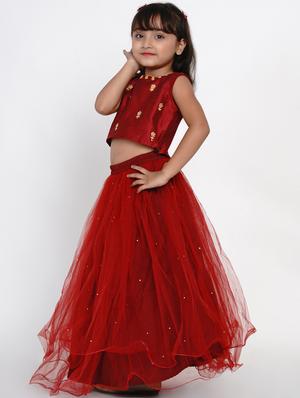 girls red embroidered lehnga choli set - 18451549 - Standard Image - 2