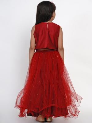 girls red embroidered lehnga choli set - 18451549 - Standard Image - 3
