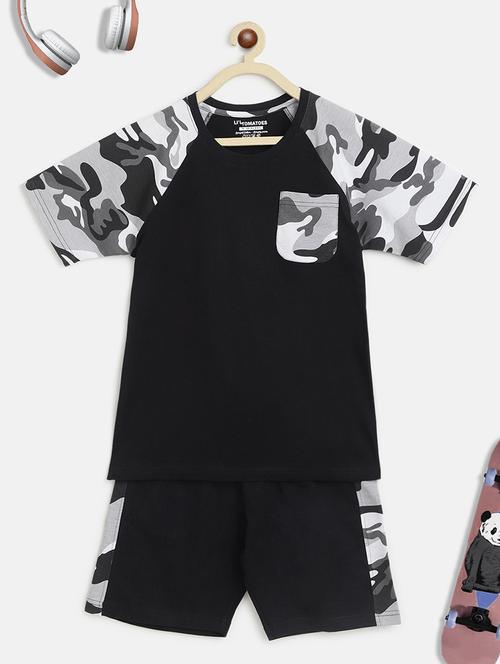 boys black camouflage nightwear shorts set - 18451793 - Standard Image - 1