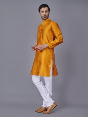 mustard self-designed kurta pyjama ethnic wear set - 18452299 - Standard Image - 2