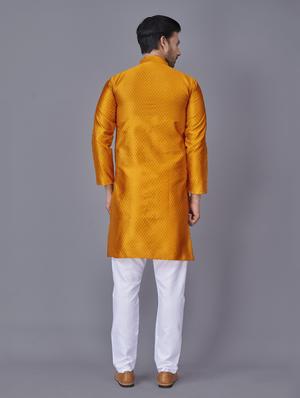 mustard self-designed kurta pyjama ethnic wear set - 18452299 - Standard Image - 3