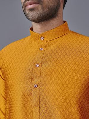 mustard self-designed kurta pyjama ethnic wear set - 18452299 - Standard Image - 4
