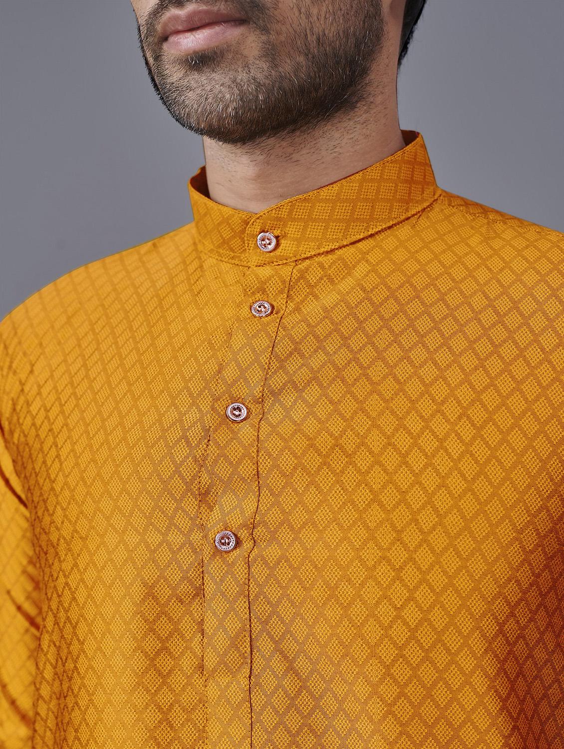 mustard self-designed kurta pyjama ethnic wear set - 18452299 - Zoom Image - 4