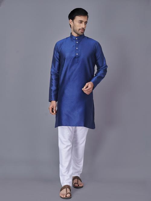 navy self-designed kurta pyjama ethnic wear set - 18452300 - Standard Image - 1