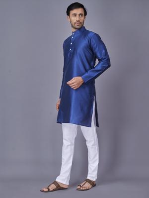 navy self-designed kurta pyjama ethnic wear set - 18452300 - Standard Image - 2