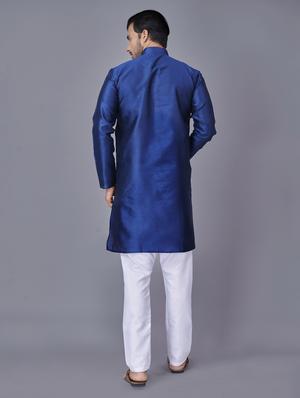 navy self-designed kurta pyjama ethnic wear set - 18452300 - Standard Image - 3