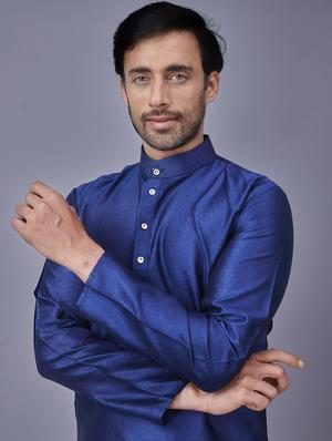 navy self-designed kurta pyjama ethnic wear set - 18452300 - Standard Image - 4