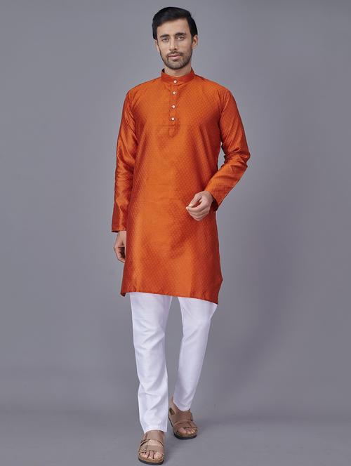 orange self-designed kurta pyjama ethnic wear set - 18452301 - Standard Image - 1