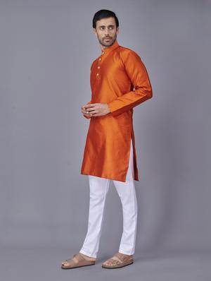 orange self-designed kurta pyjama ethnic wear set - 18452301 - Standard Image - 2