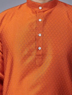 orange self-designed kurta pyjama ethnic wear set - 18452301 - Standard Image - 4