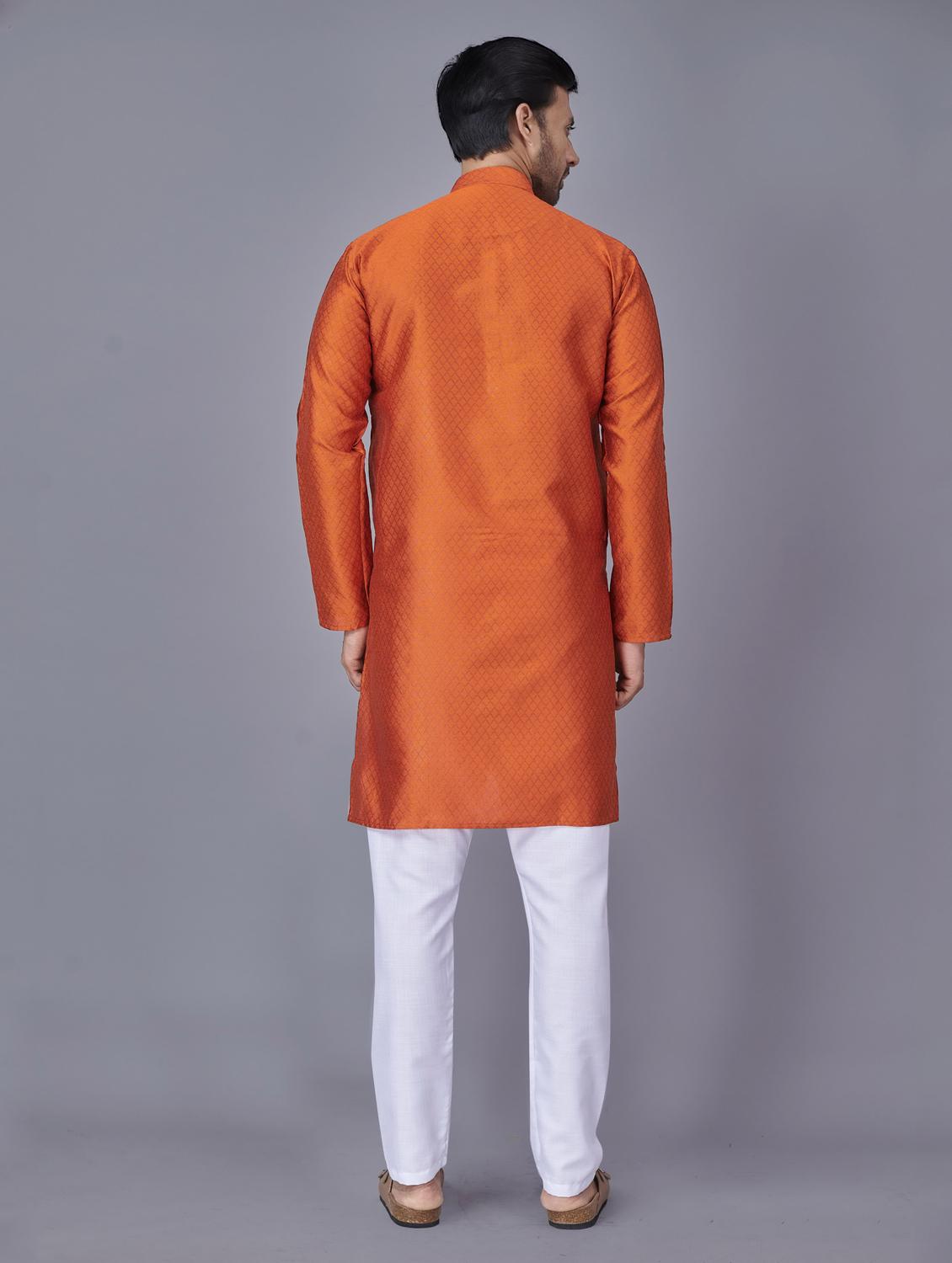 orange self-designed kurta pyjama ethnic wear set - 18452301 - Zoom Image - 3