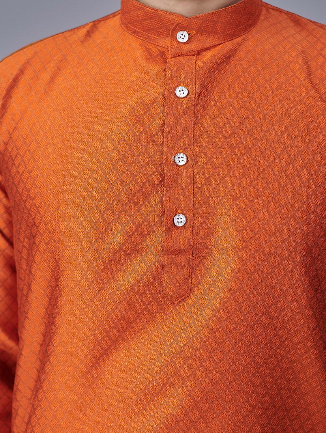 orange self-designed kurta pyjama ethnic wear set - 18452301 - Zoom Image - 4
