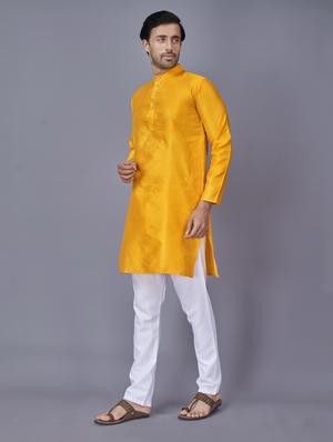 yellow self-designed kurta pyjama ethnic wear set - 18452303 - Standard Image - 2