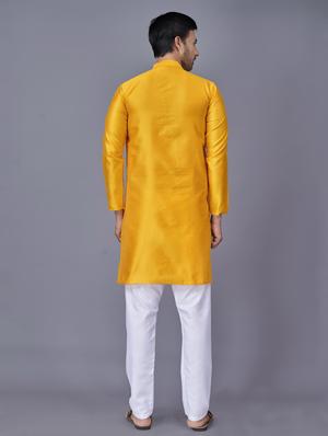 yellow self-designed kurta pyjama ethnic wear set - 18452303 - Standard Image - 3