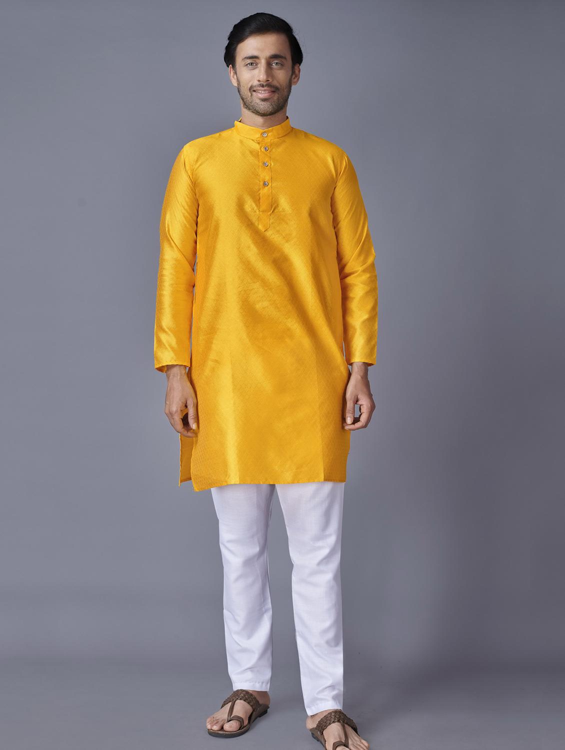 yellow self-designed kurta pyjama ethnic wear set - 18452303 - Zoom Image - 1